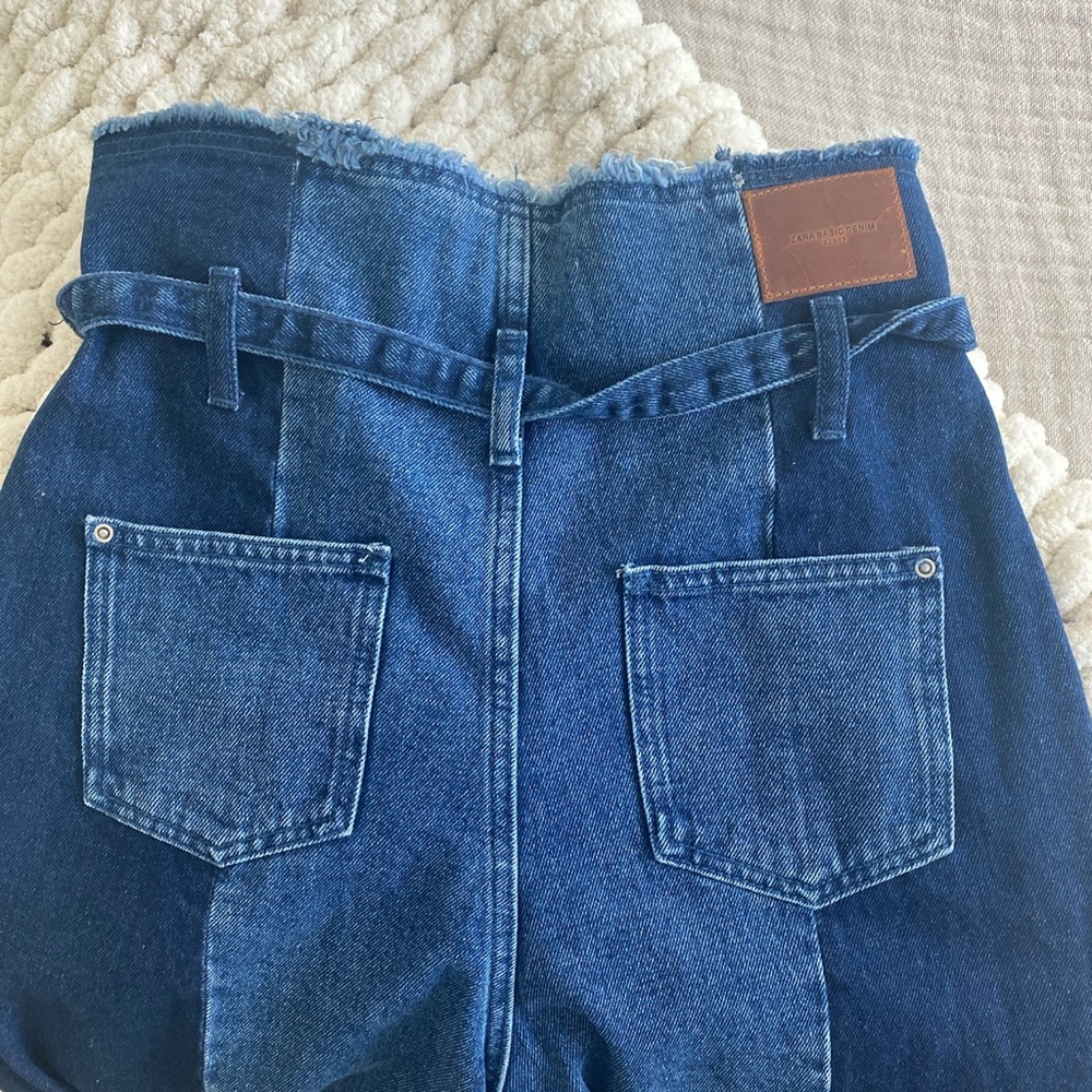 Zara Denim high rise two tone tie jeans NWT